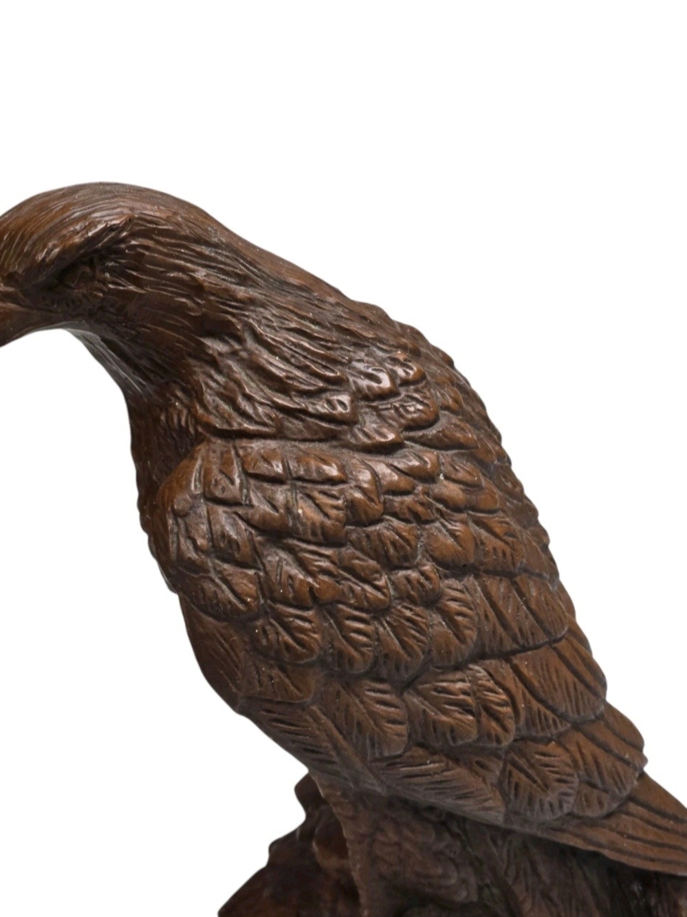 Vintage 1980s Eagle Sculpture Pecan Shell Handcrafted Rustic Americana Decor